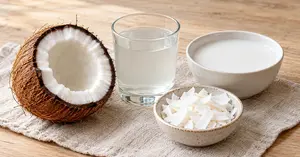 Кокос: молоко, сливки, вода, мякоть и стружка