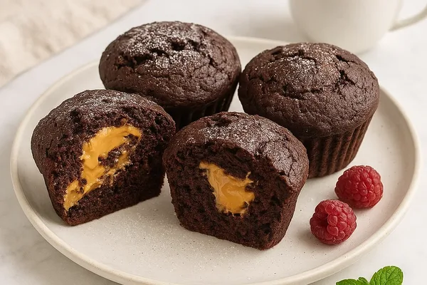 Шоколадные кексы с ореховой пастой внутри