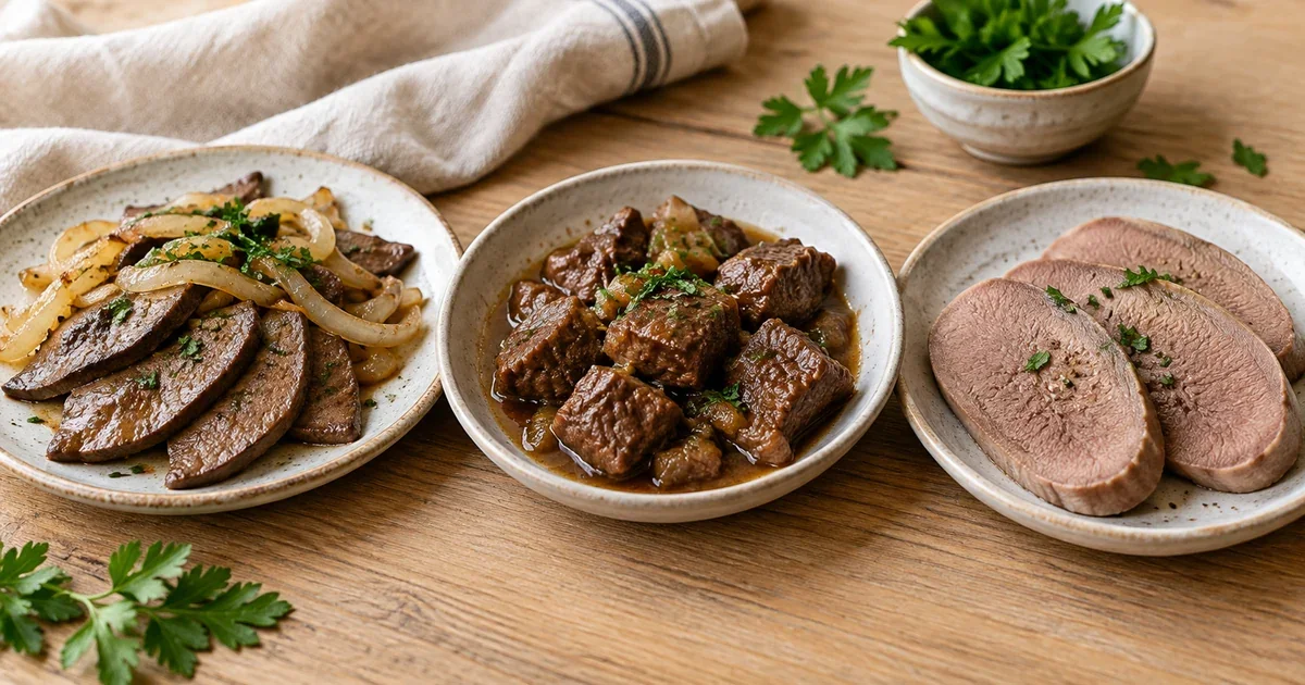 Субпродукты: печень, сердце и язык для домашней кухни