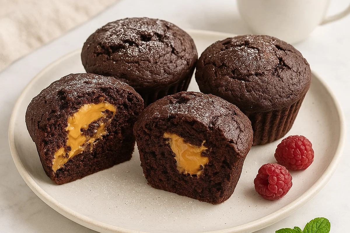 Шоколадные кексы с ореховой пастой внутри