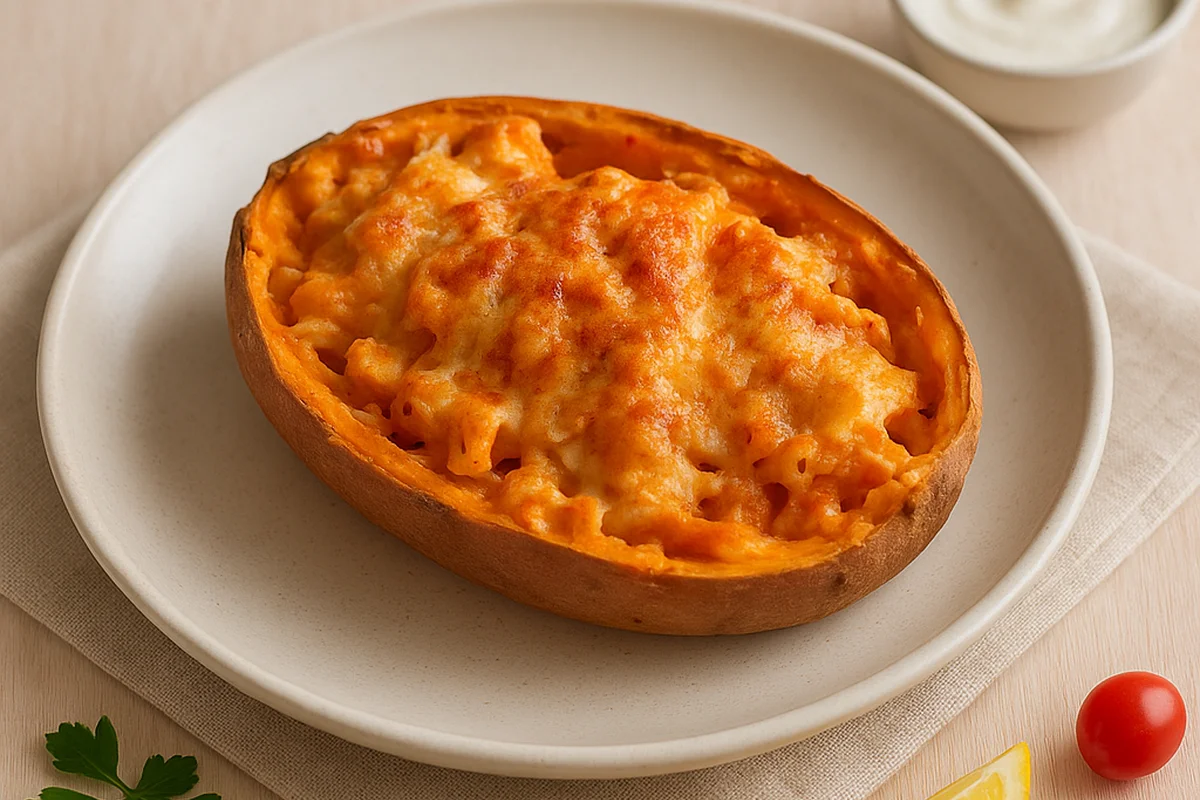 Запечённый батат с курицей и сыром